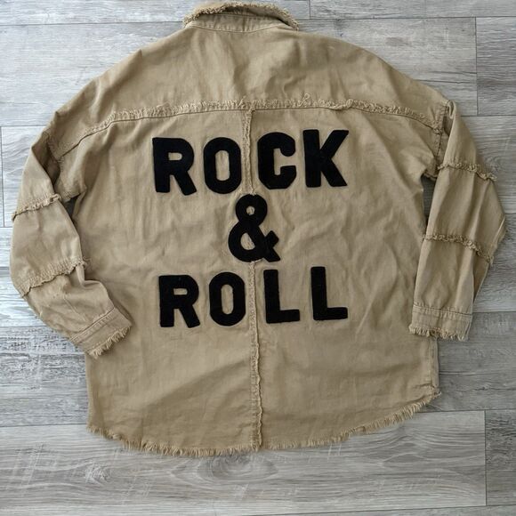 Elan Jacket Women’s Size Medium Frayed Shacket Grunge Rock & Roll Oversized - Picture 3 of 9